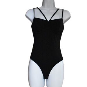 Brooklyn Karma Black Strappy Underwire Bodysuit Size Medium Thong Adjustable